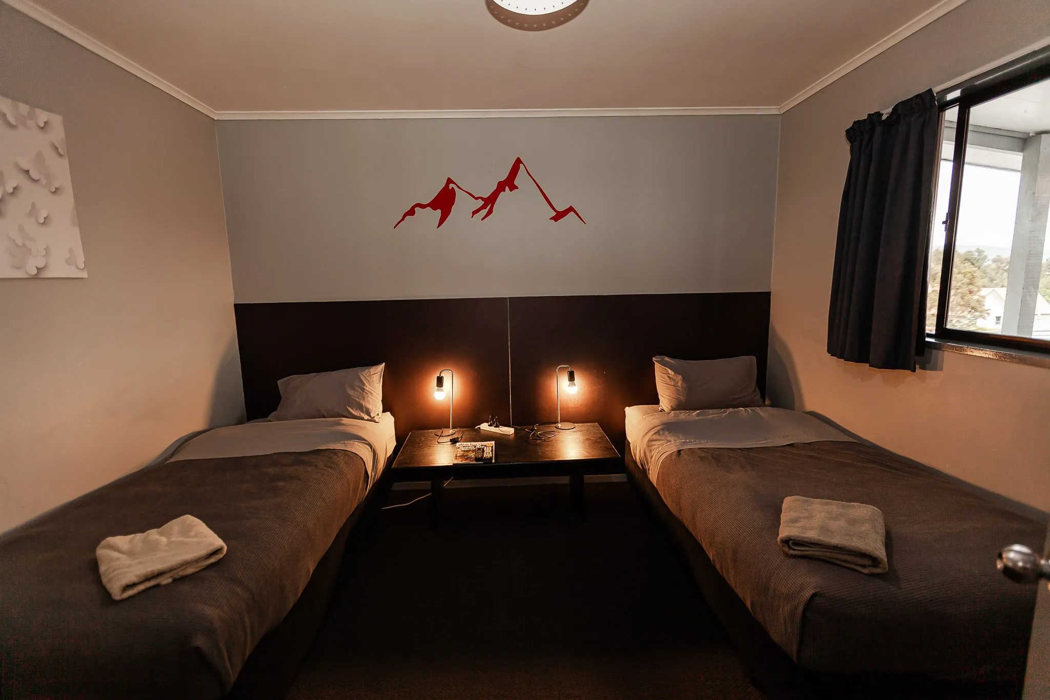 Twin Room  Fox Glacier Accommodation Hiking Hot Tubs Upstairs